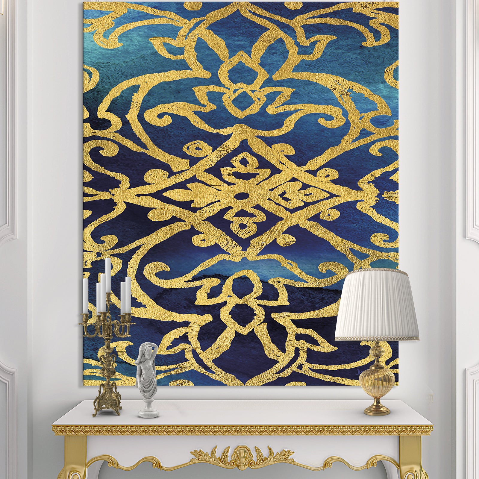 metallic Glam Indigo Form II - Transitional Canvas Art