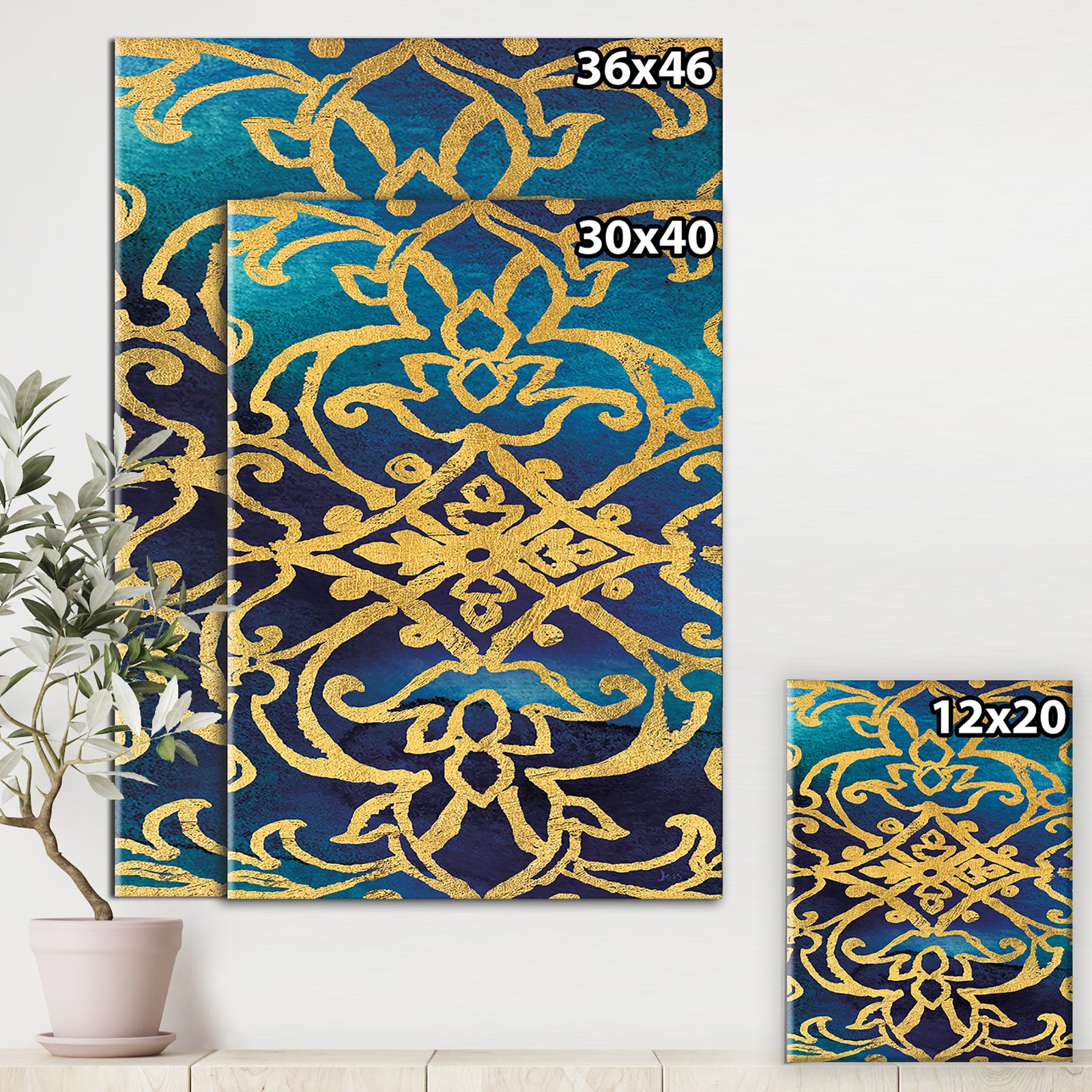 metallic Glam Indigo Form II - Transitional Canvas Art