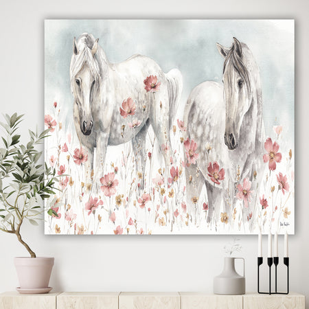watercolors Pink Wild Horses - Farmhouse Premium Canvas Wall Art