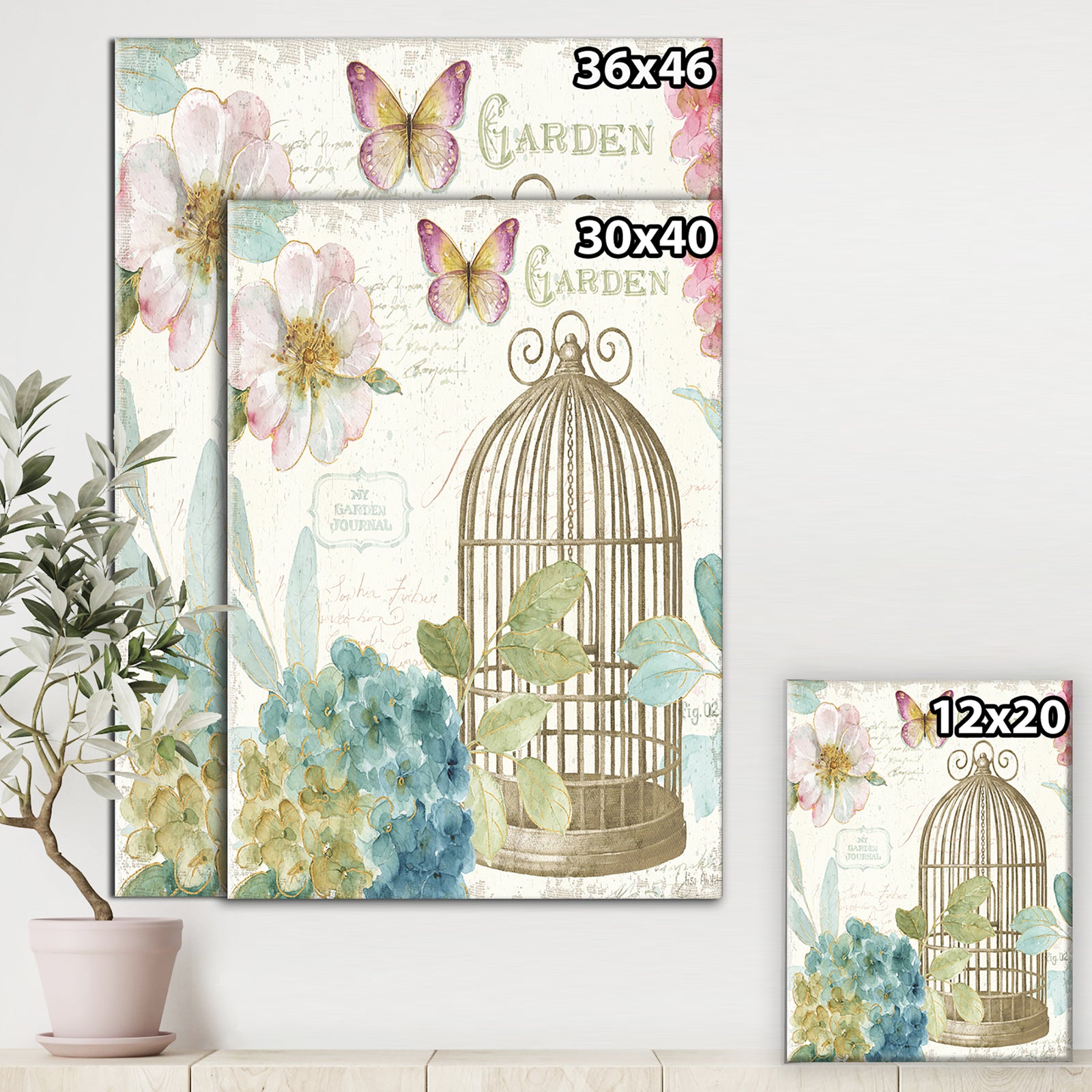 Vintage Floral Birdcage II - Traditional Premium Canvas Wall Art
