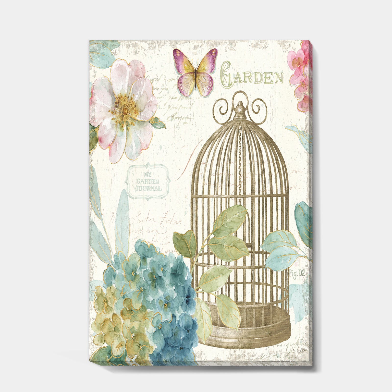 Vintage Floral Birdcage II - Traditional Premium Canvas Wall Art