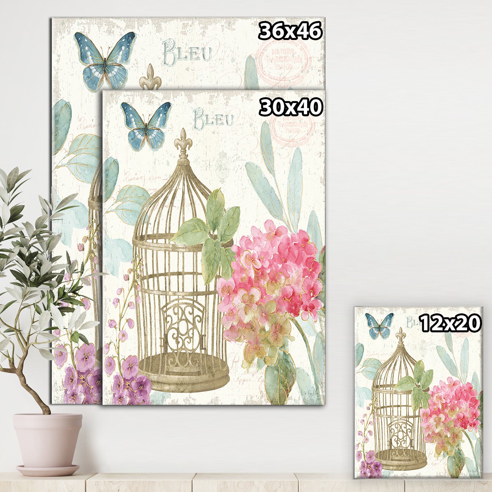 Vintage Floral Birdcage I - Traditional Gallery-wrapped Canvas