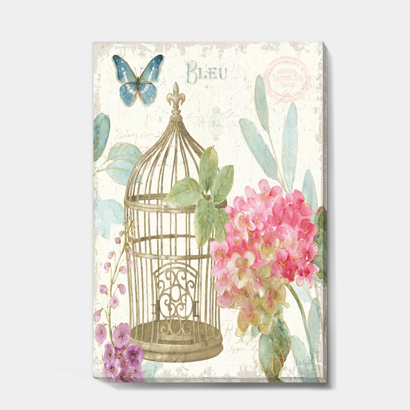 Vintage Floral Birdcage I - Traditional Gallery-wrapped Canvas