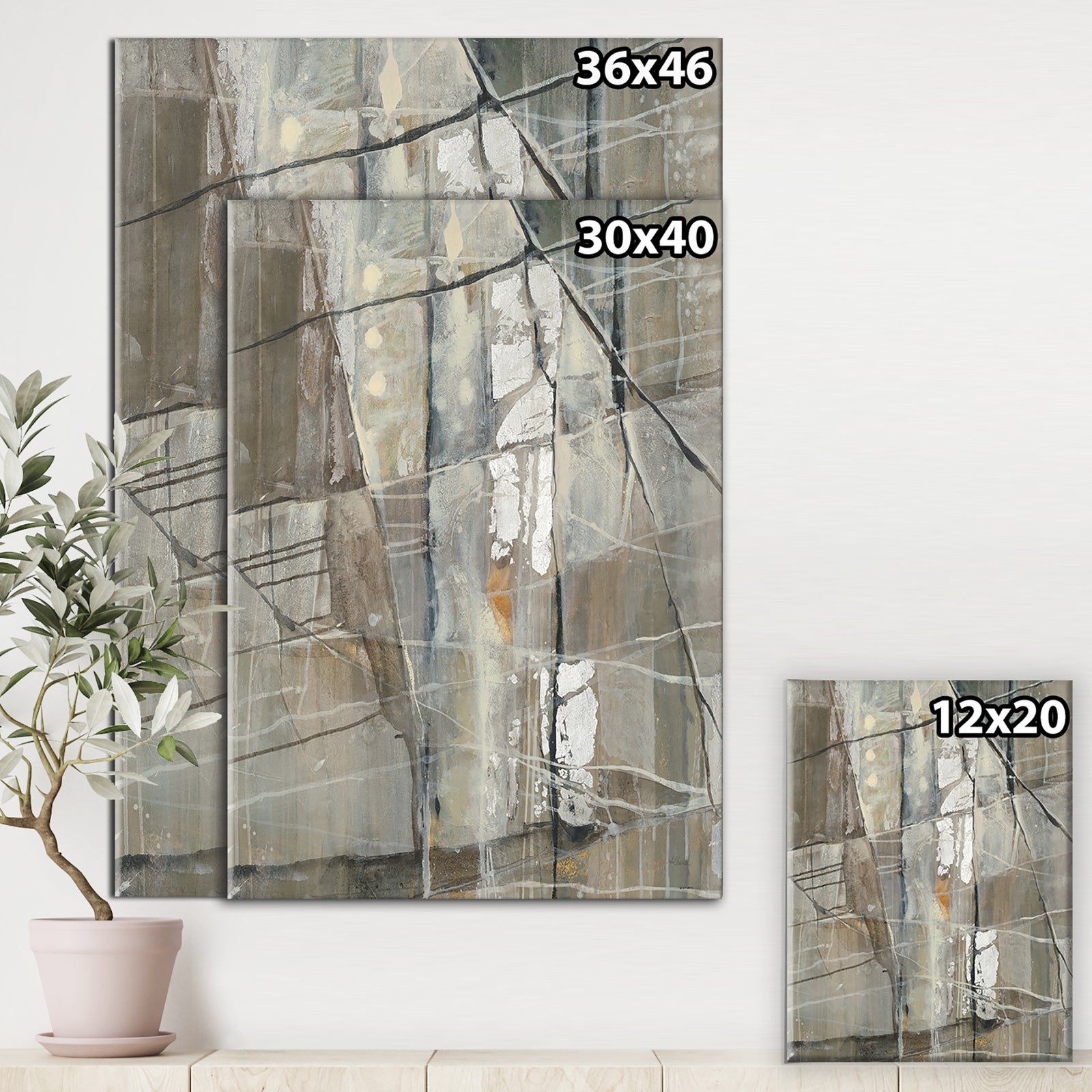 Grey Silver Geometric Composition - Modern Canvas Art
