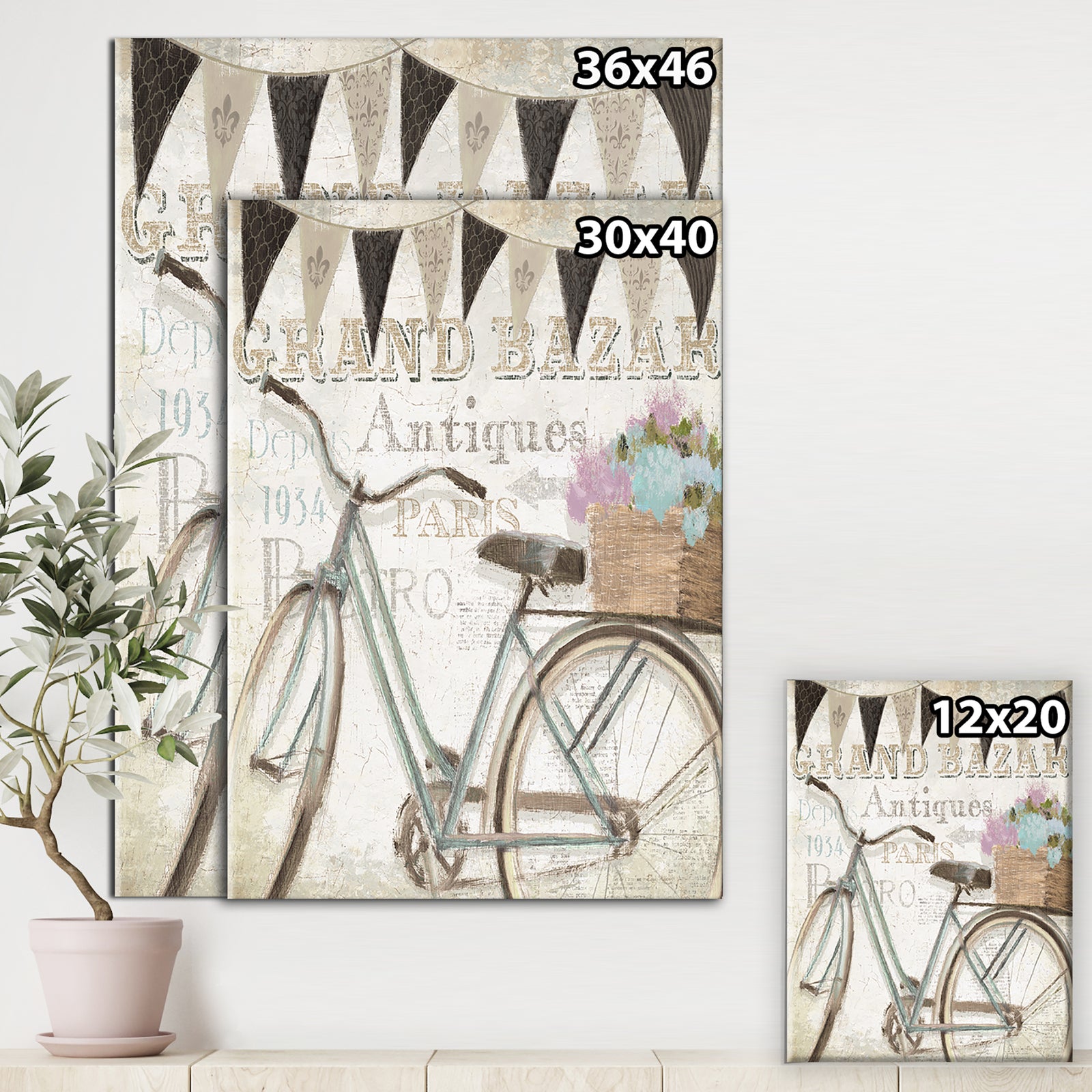 French Bicycle Flea Market II - French Country Gallery-wrapped Canvas