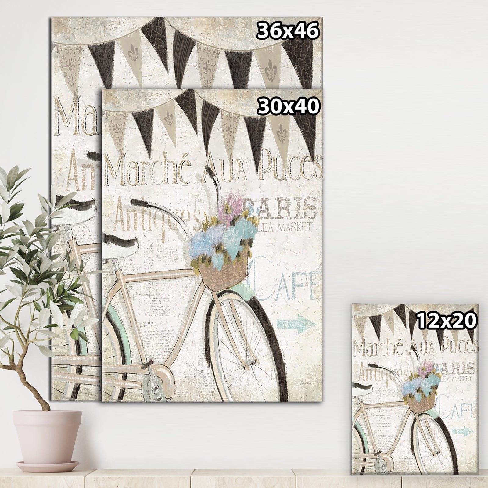 French Bicycle Flea Market I - French Country Canvas Artwork