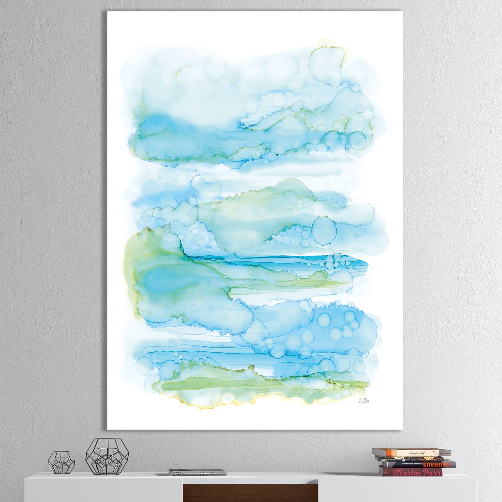 Goache of Abstract Blue and Green - Modern Canvas Art