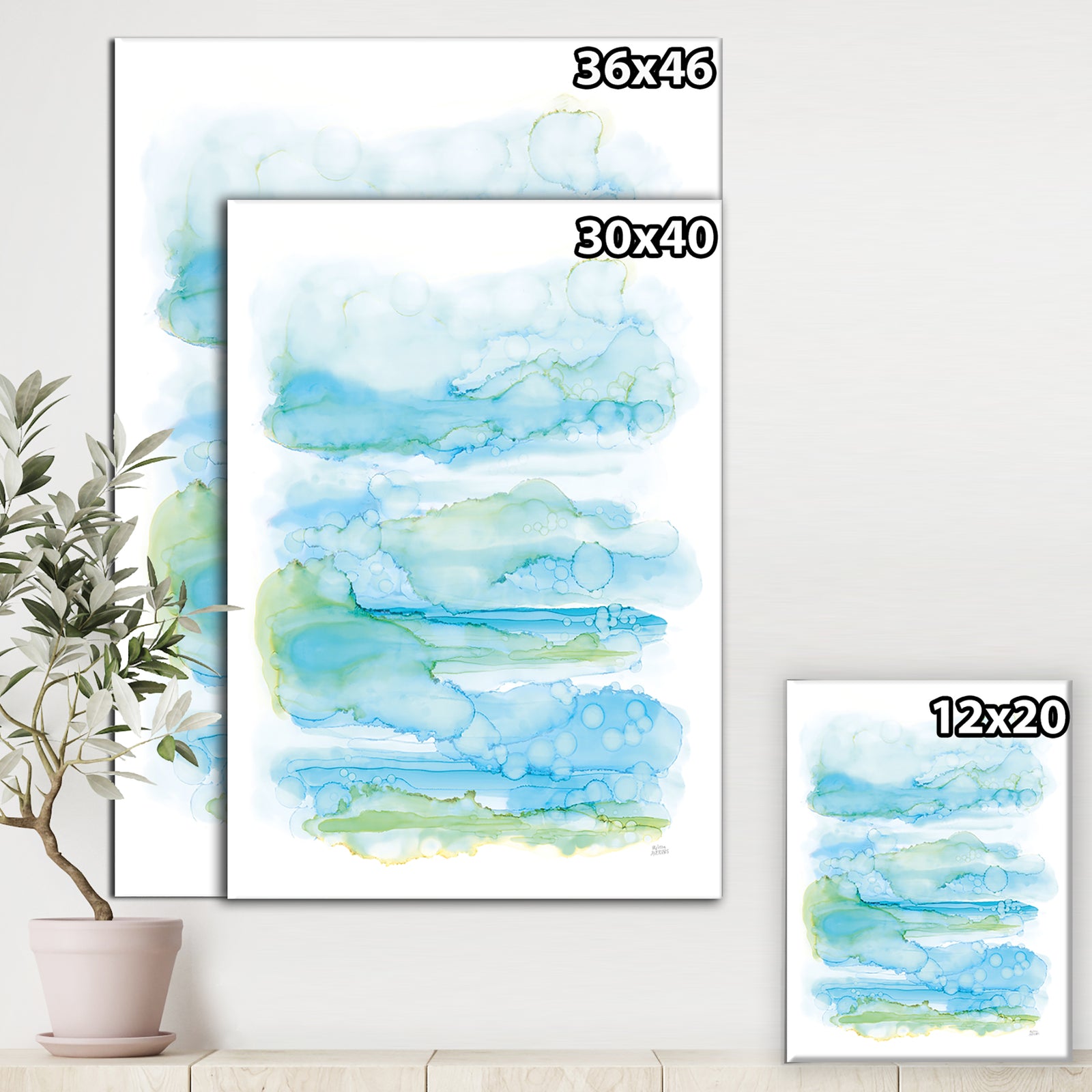 Goache of Abstract Blue and Green - Modern Canvas Art
