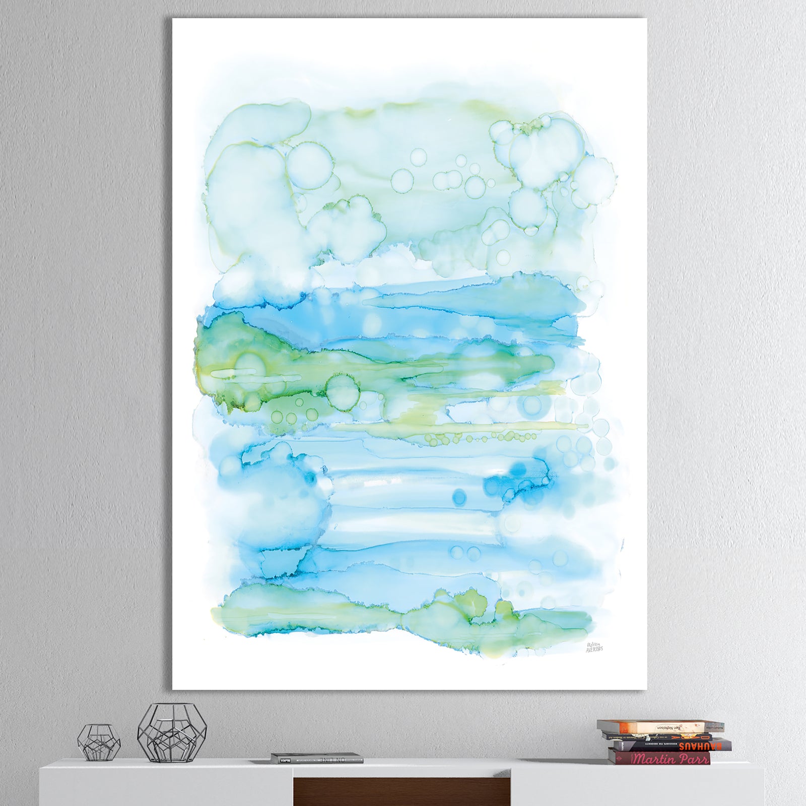 Watercolor of Abstract Blue and Green - Modern Premium Canvas Wall Art