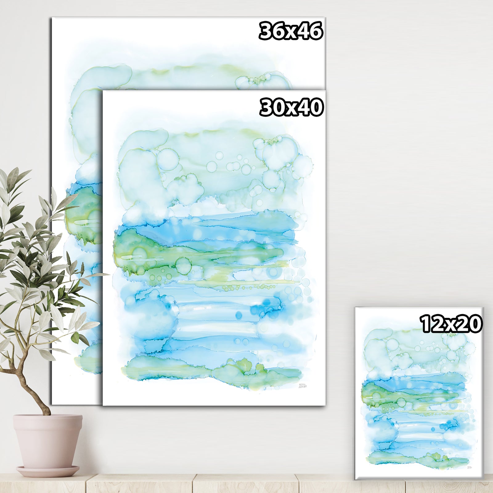 Watercolor of Abstract Blue and Green - Modern Premium Canvas Wall Art