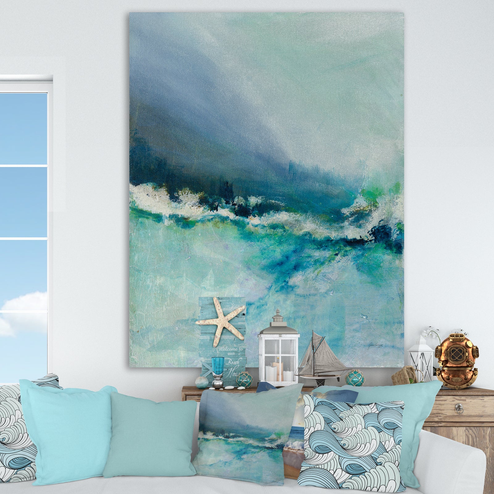 Indigo Abstract Watercolor Blue - Nautical & Coastal Canvas Artwork