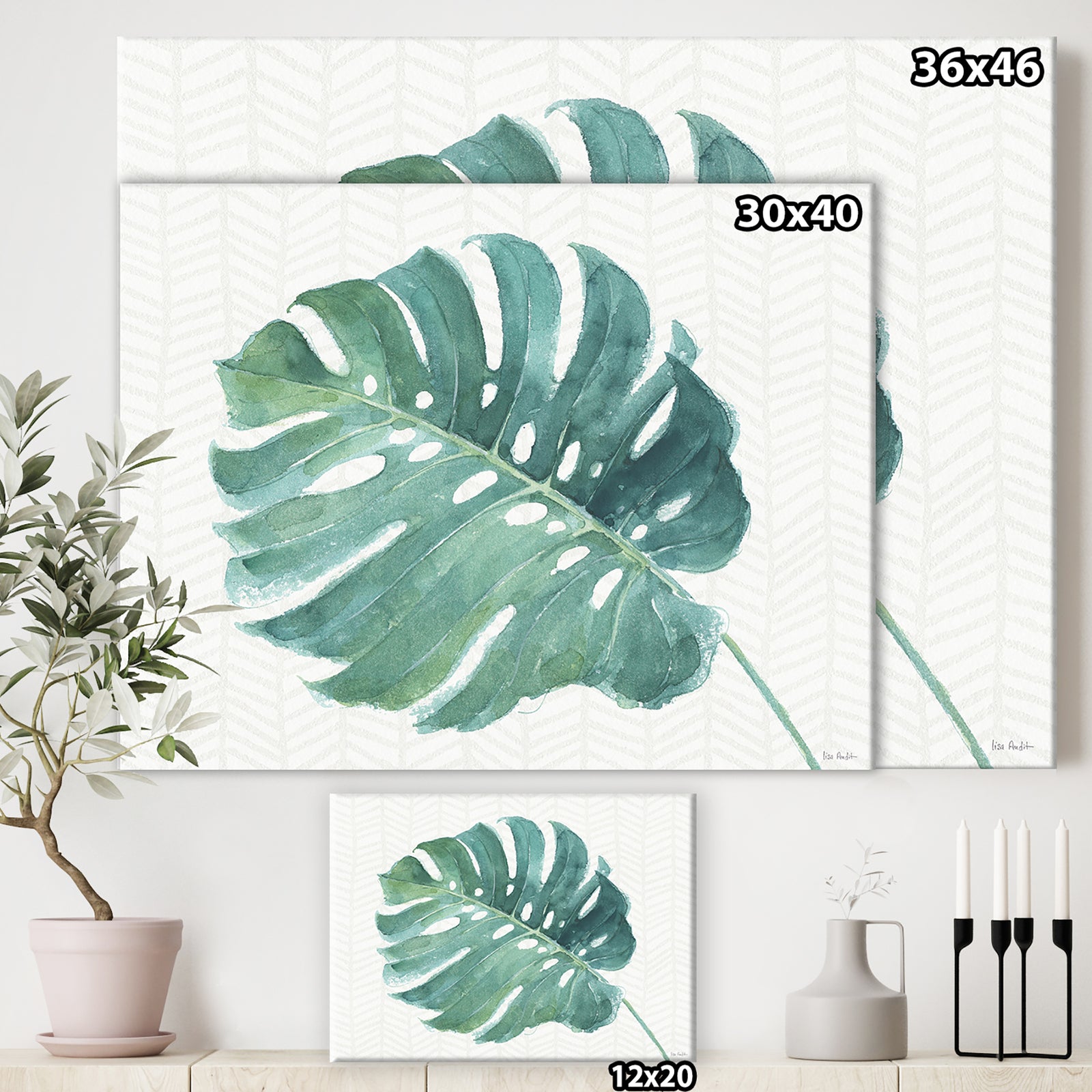 Mixed Botanical Green Leaves IV - Cottage Canvas Artwork