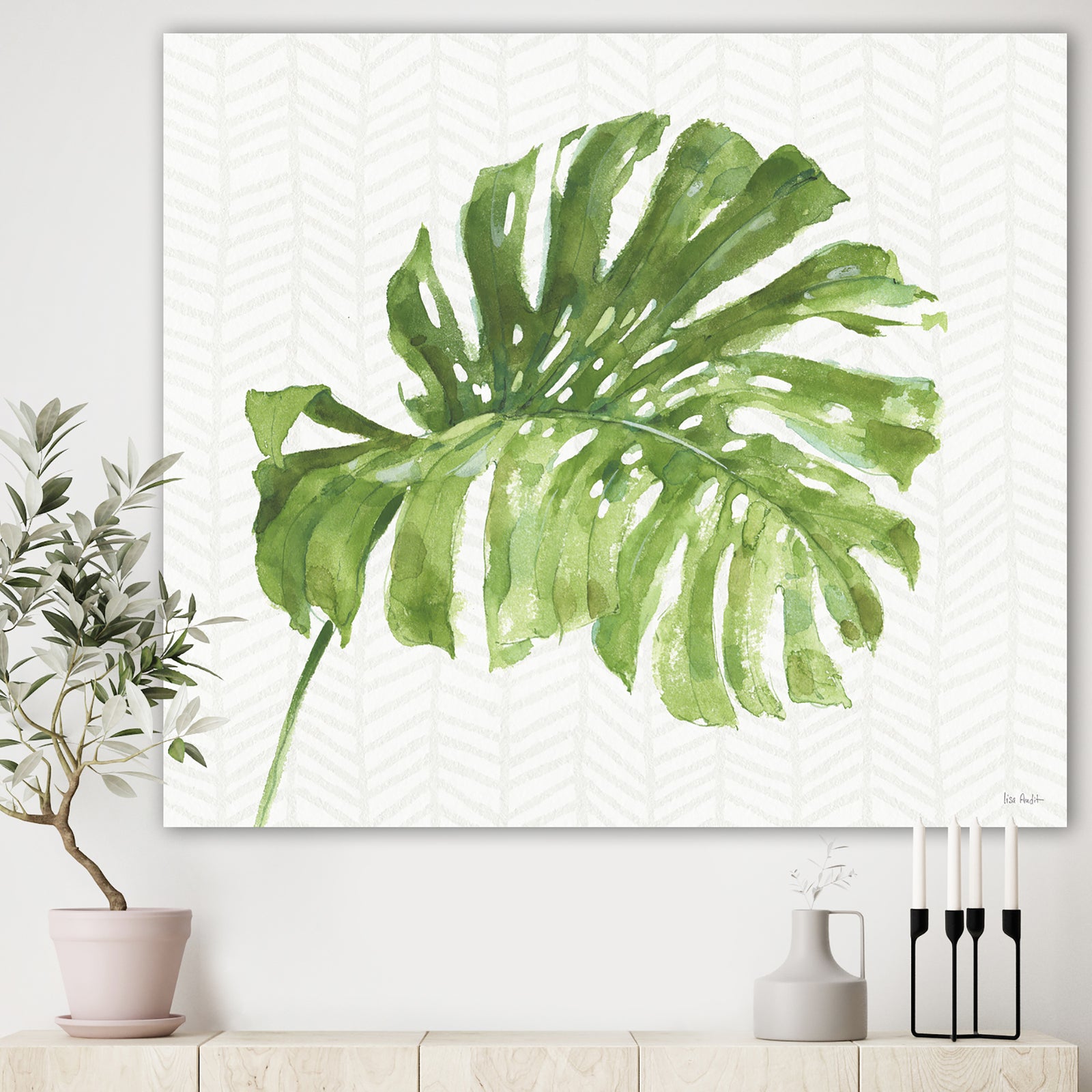 Mixed Botanical Green Leaves V - Cottage Canvas Art
