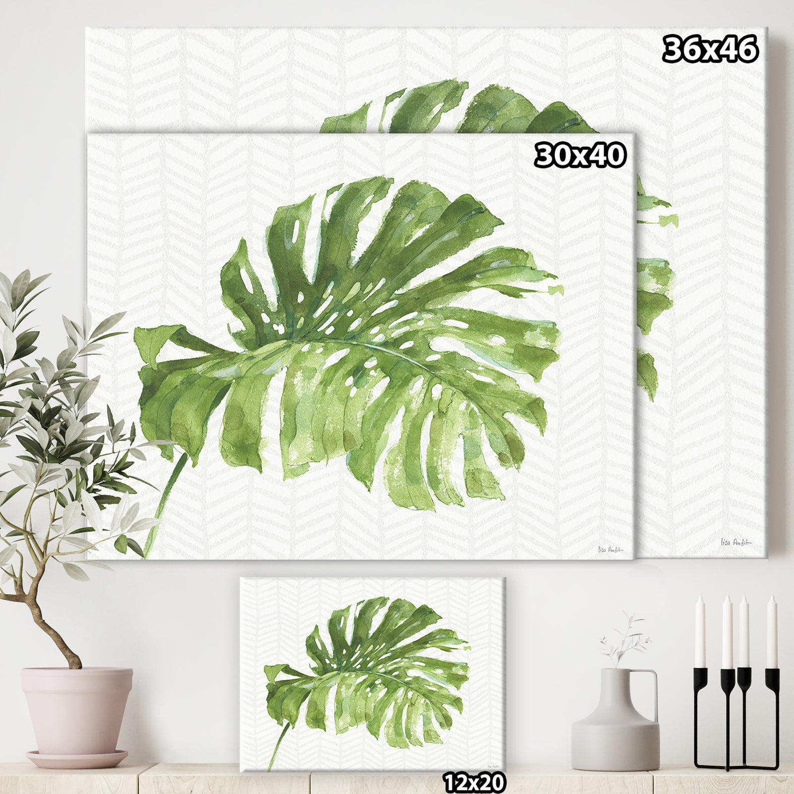 Mixed Botanical Green Leaves V - Cottage Canvas Art
