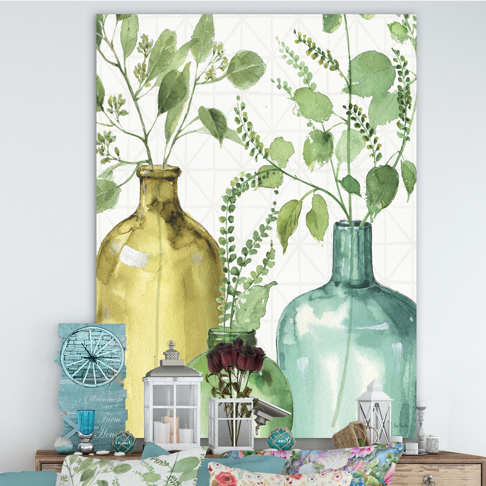 Mixed Botanical Green Leaves IX - Cottage Canvas Art