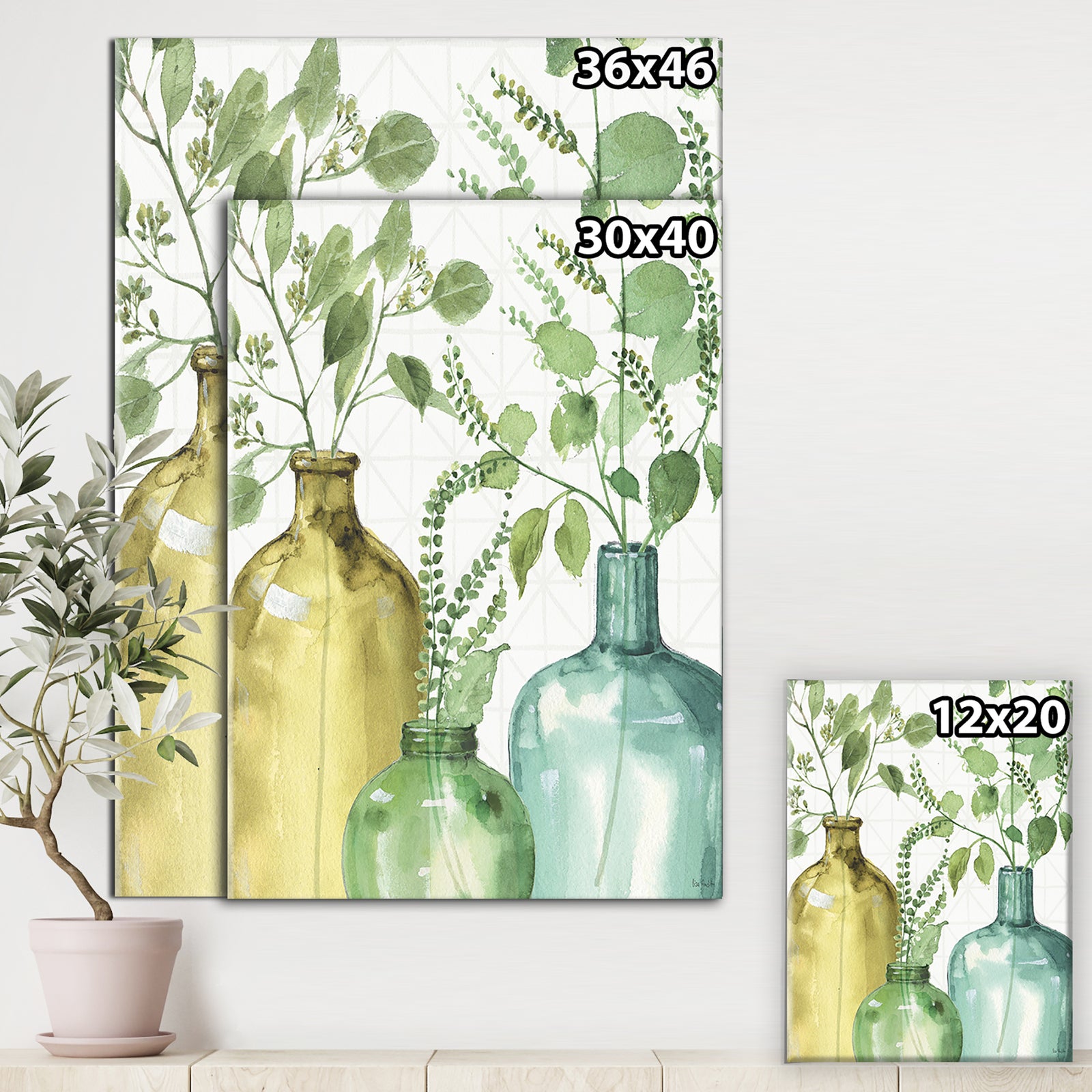Mixed Botanical Green Leaves IX - Cottage Canvas Art