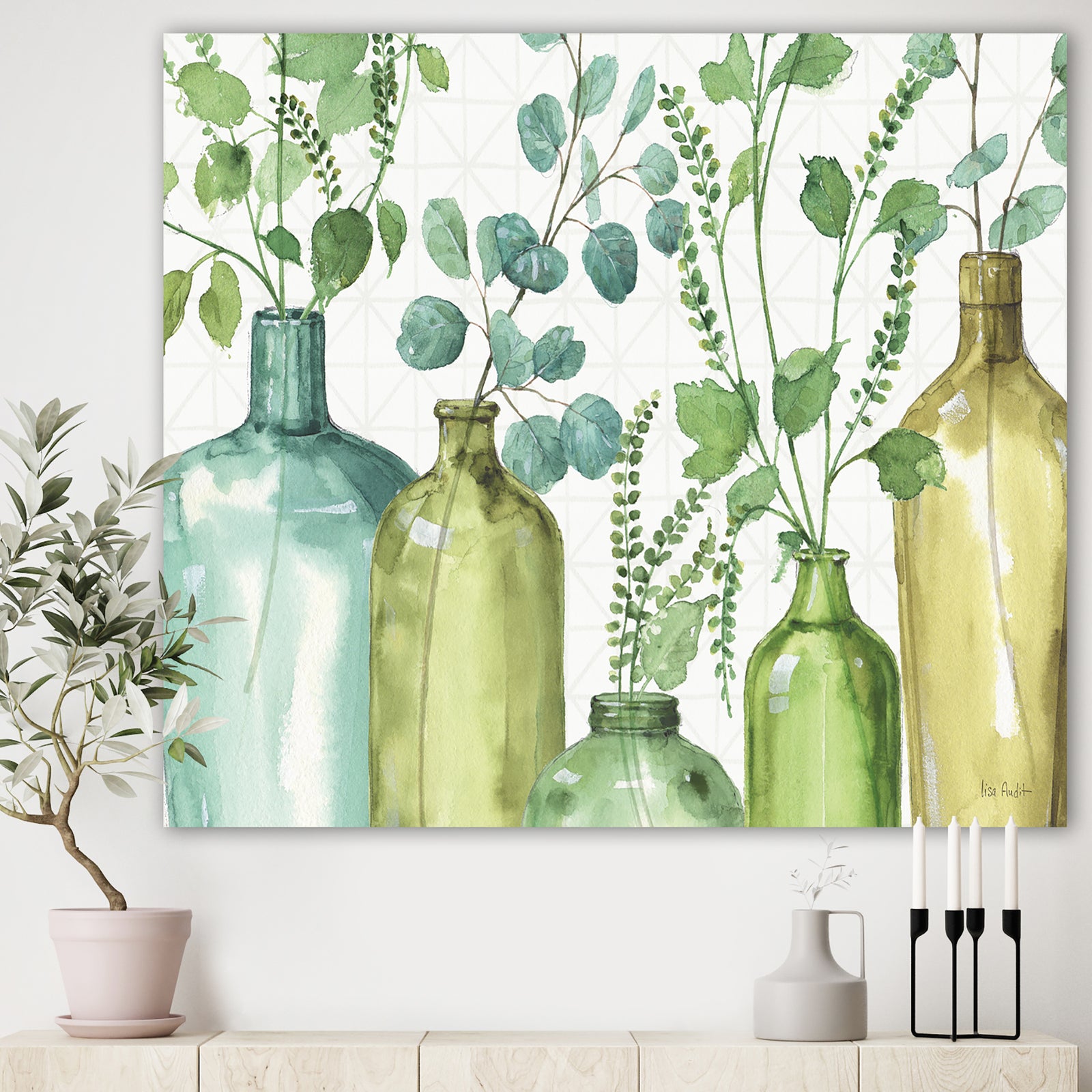 Mixed Botanical Green Leaves I0 - Cottage Premium Canvas Wall Art