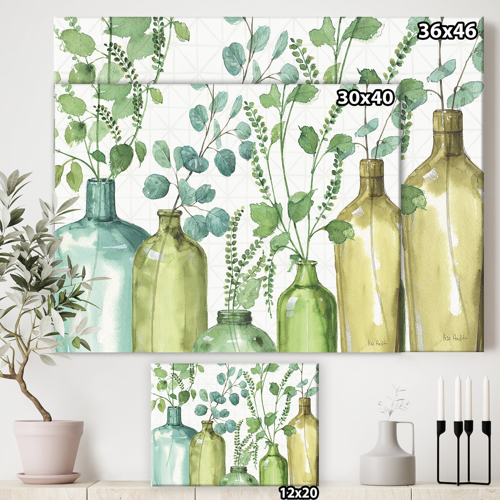 Mixed Botanical Green Leaves I0 - Cottage Premium Canvas Wall Art