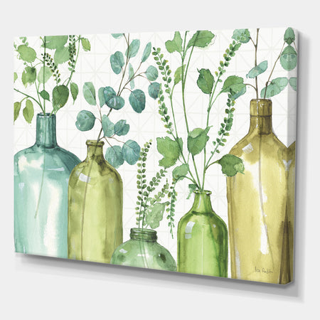 Mixed Botanical Green Leaves I0 - Cottage Premium Canvas Wall Art