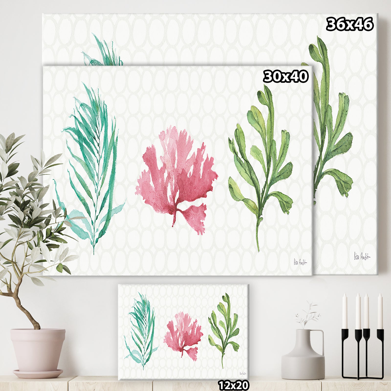Mixed Botanical Green Leaves II - Farmhouse Gallery-wrapped Canvas
