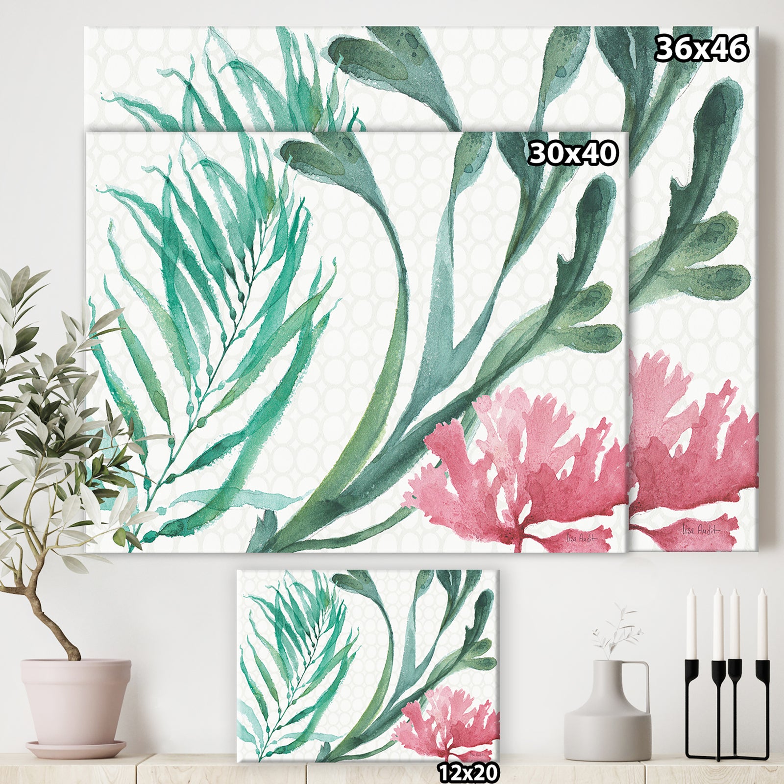 Mixed Botanical Green Leaves III - Farmhouse Canvas Artwork