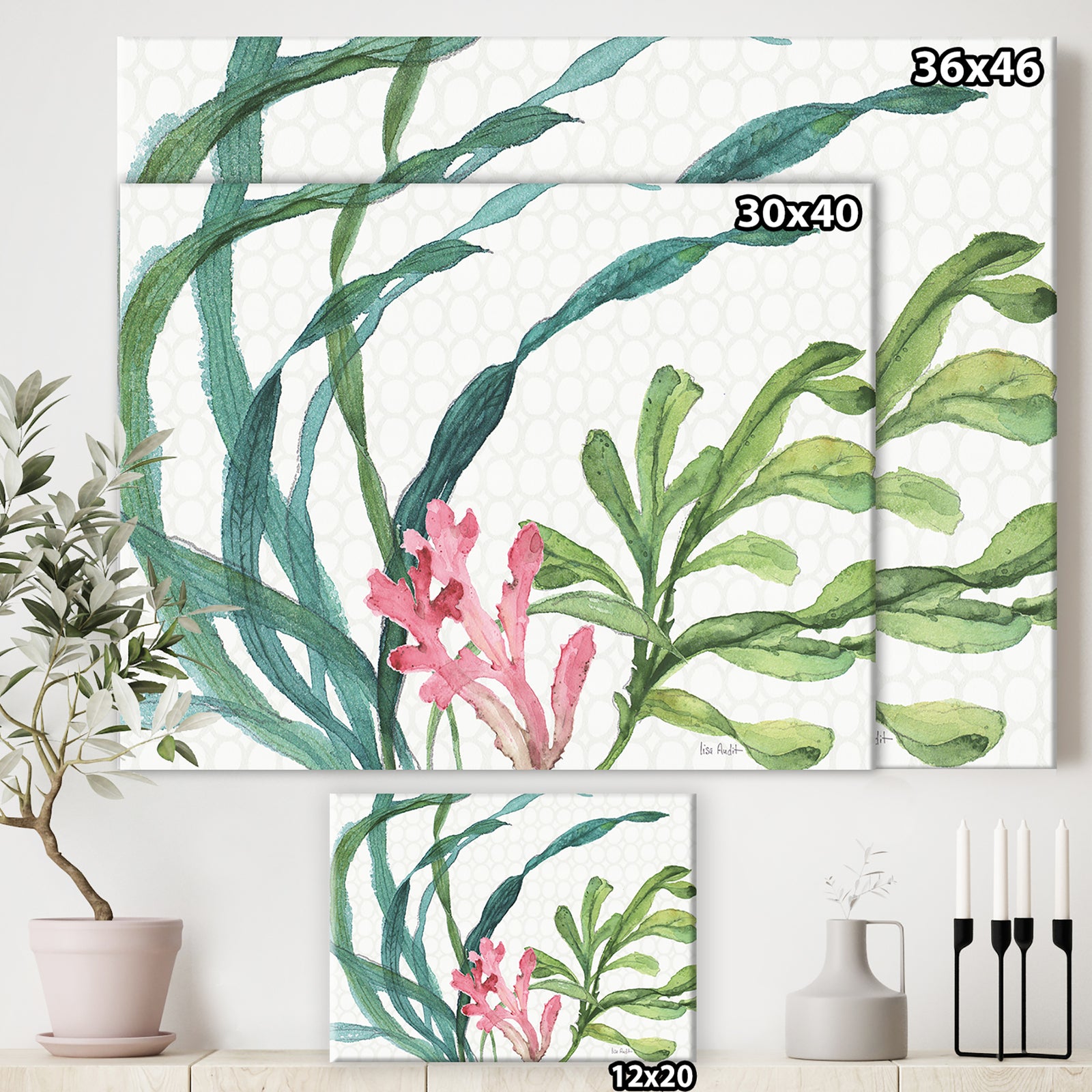 Mixed Botanical Green Leaves IIII - Farmhouse Canvas Art