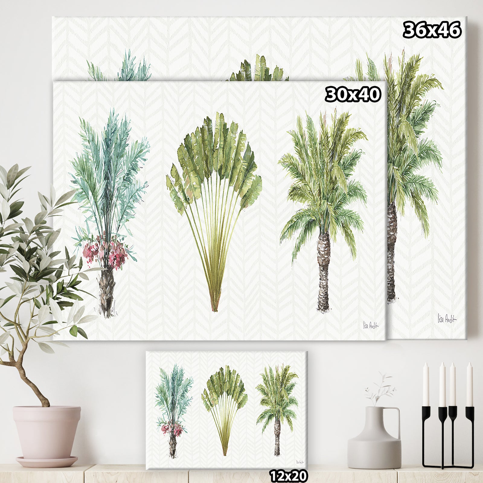 Mixed Botanical Greens palms II - Farmhouse Premium Canvas Wall Art