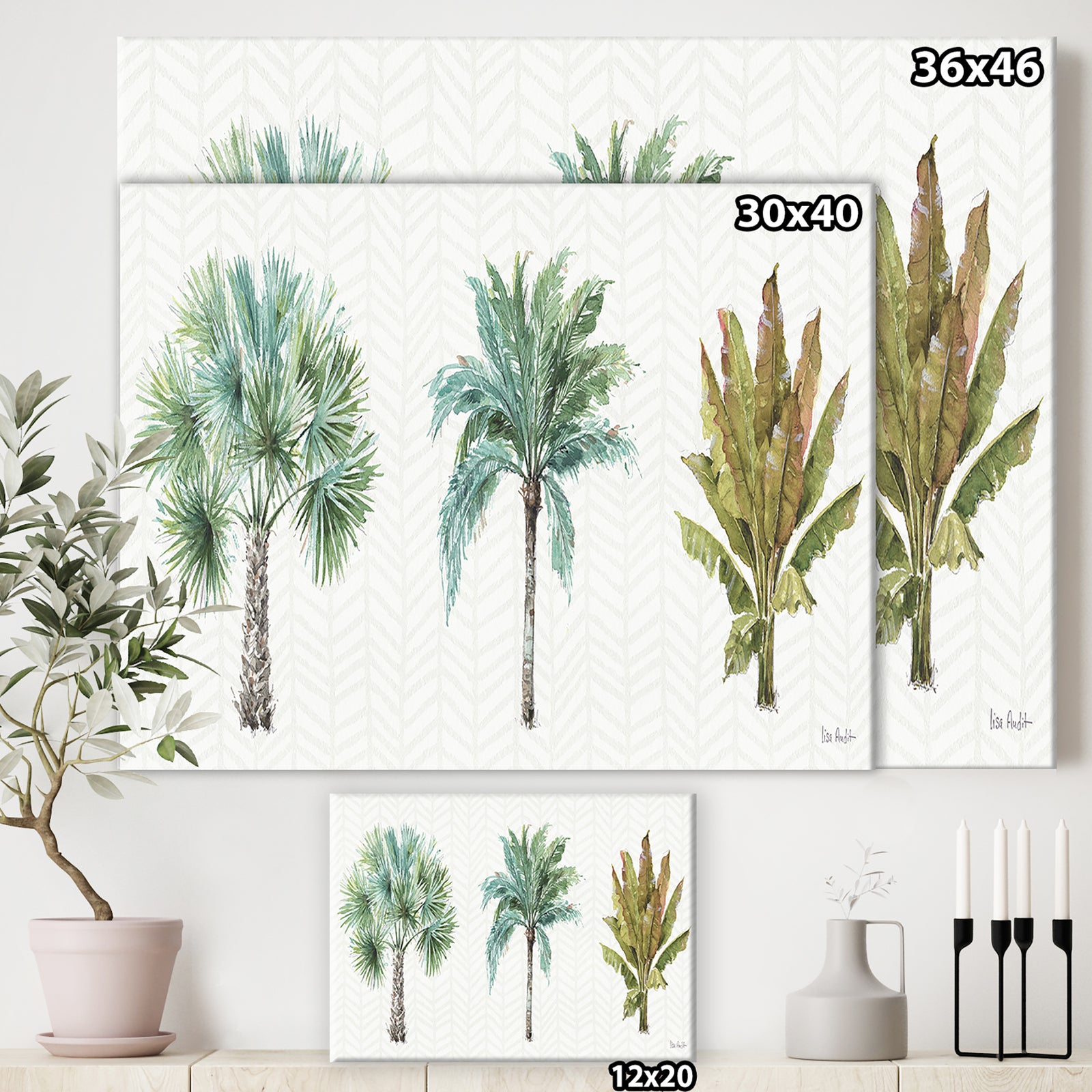 Mixed Botanical Greens palms I - Farmhouse Gallery-wrapped Canvas