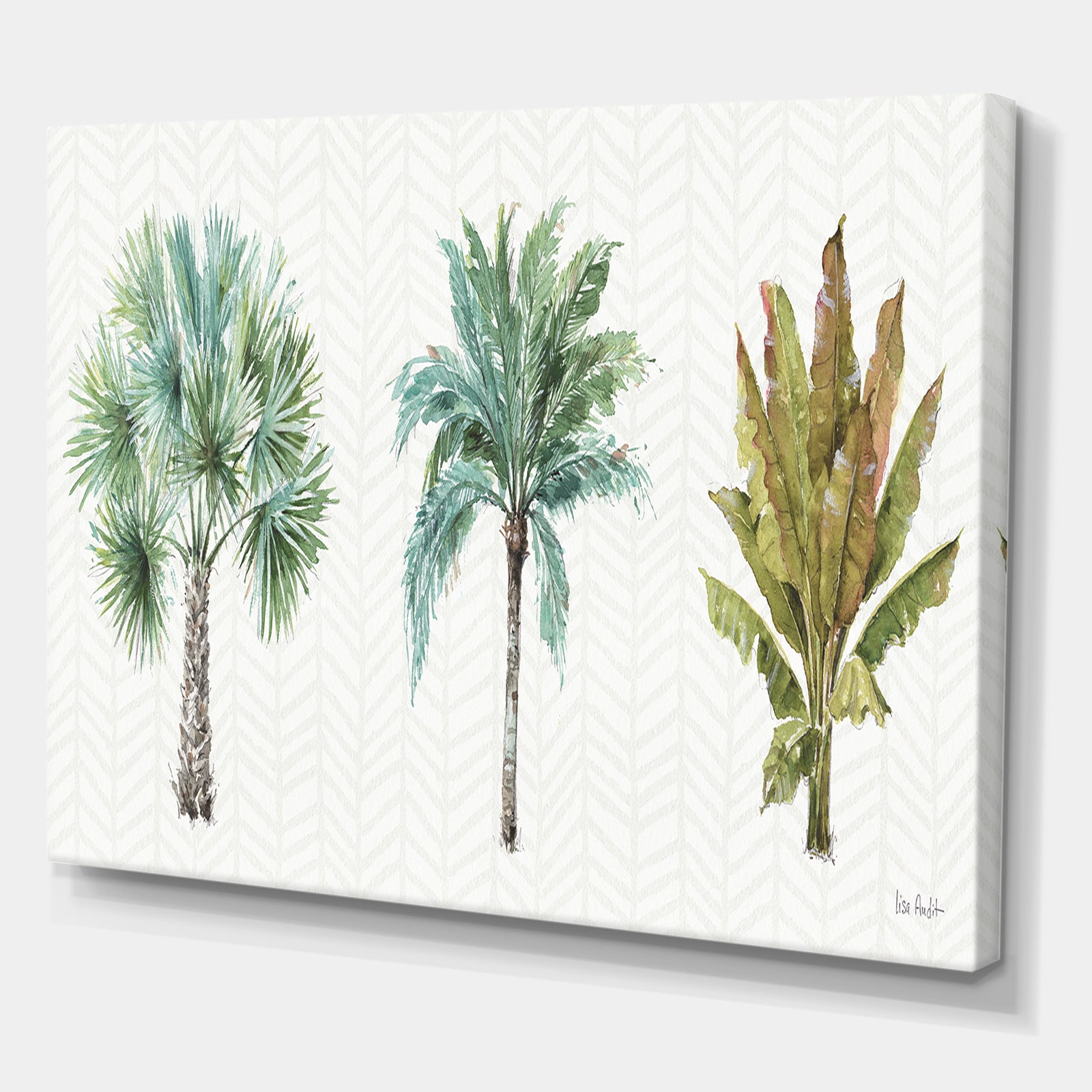 Mixed Botanical Greens palms I - Farmhouse Gallery-wrapped Canvas