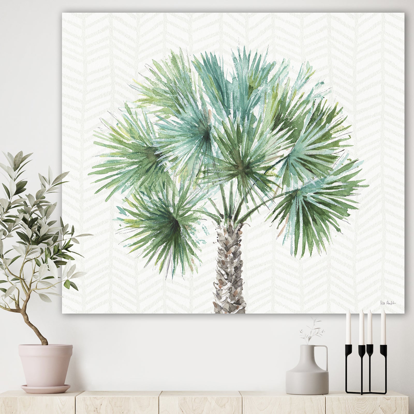 Mixed Botanical Greens palms III - Farmhouse Canvas Artwork
