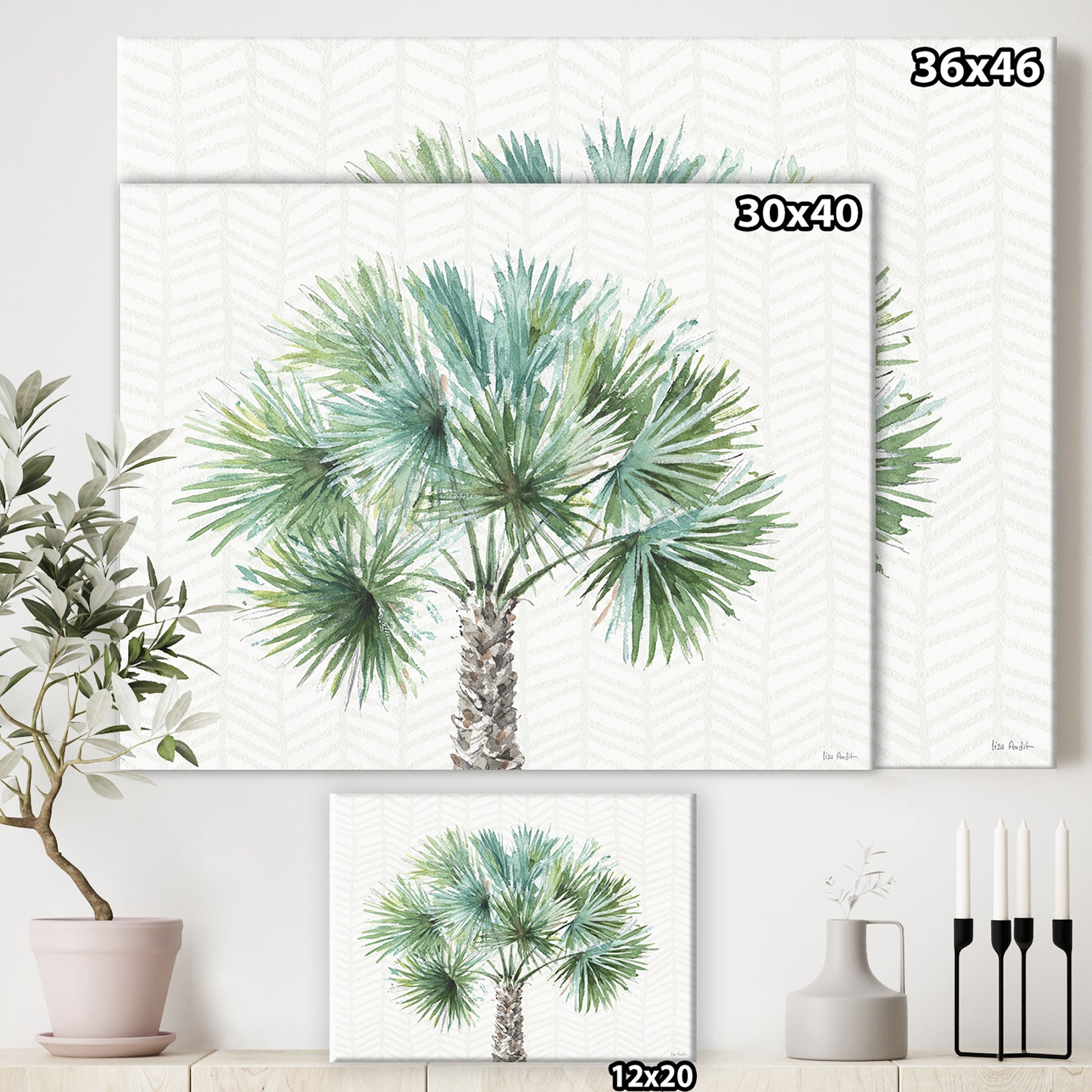 Mixed Botanical Greens palms III - Farmhouse Canvas Artwork