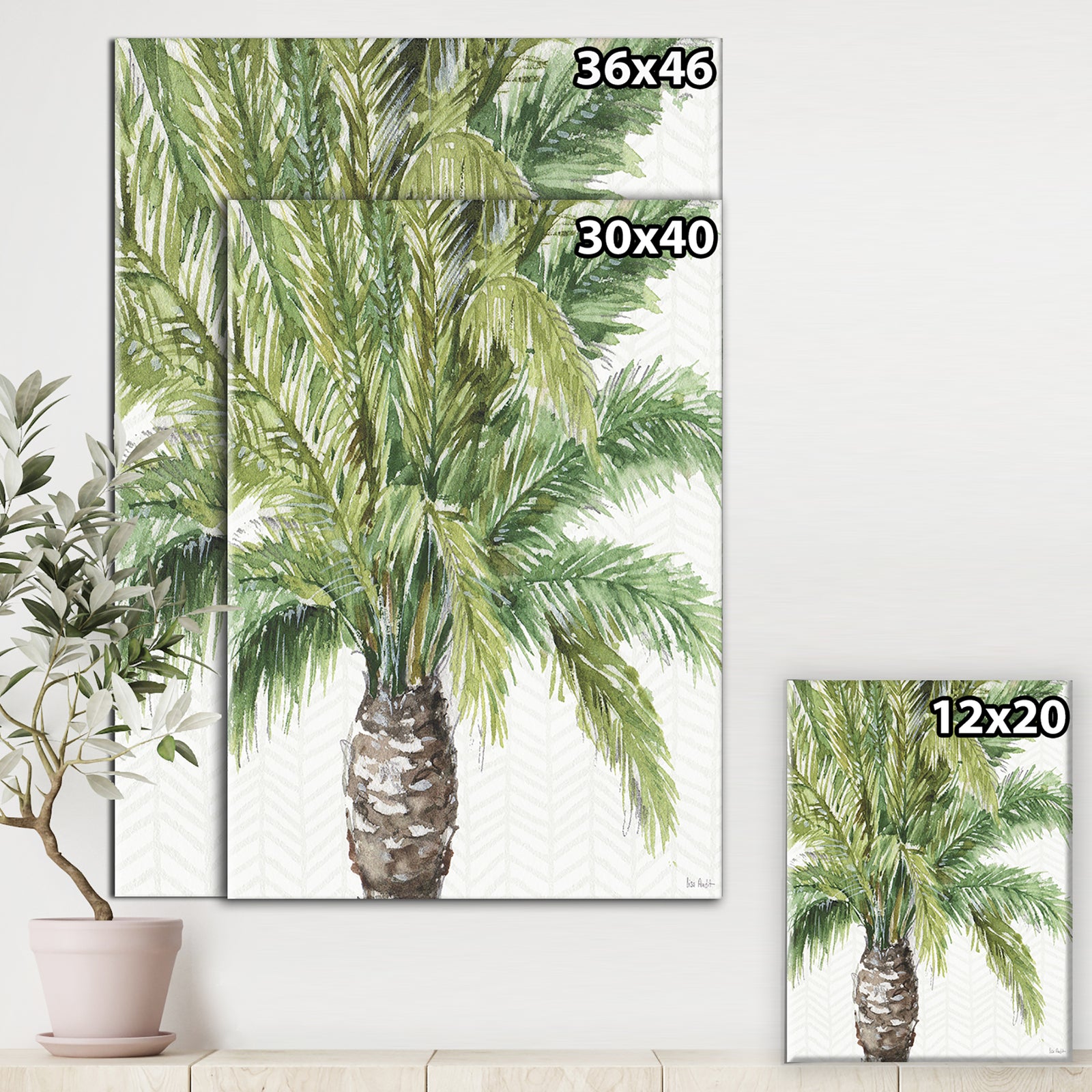 Mixed Botanical Greens palms V - Farmhouse Premium Canvas Wall Art