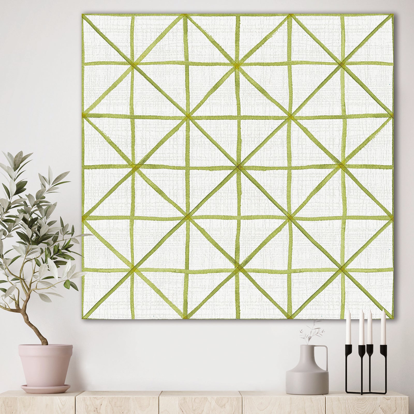 geometric Green Triangle II - Mid-Century Modern Transitional Gallery-wrapped Canvas