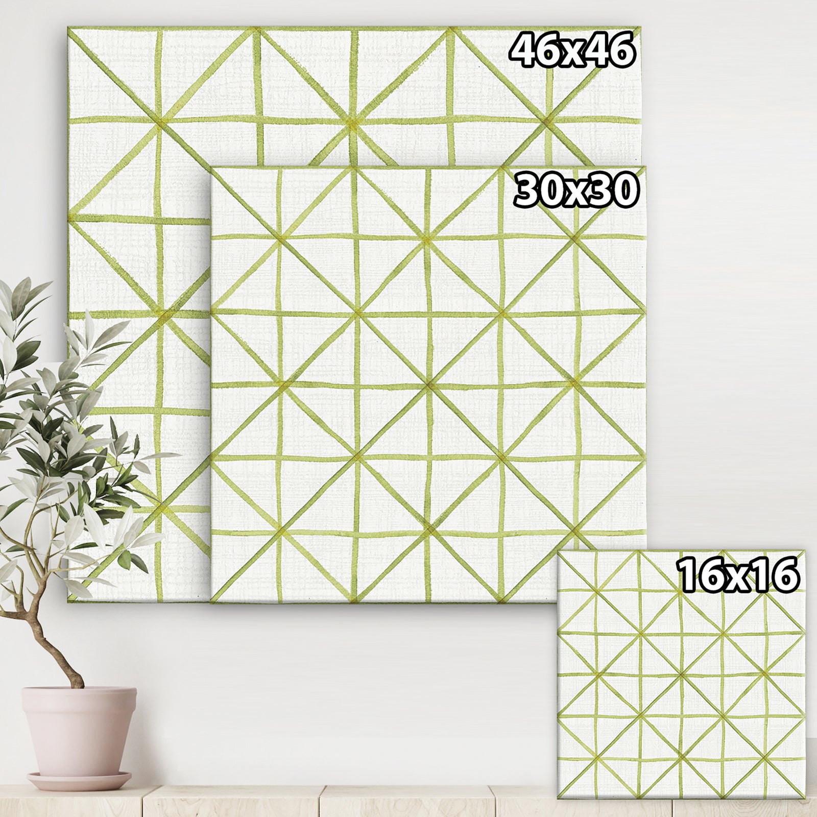 geometric Green Triangle II - Mid-Century Modern Transitional Gallery-wrapped Canvas