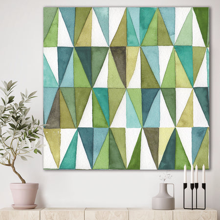 geometric Green Triangle III - Mid-Century Modern Transitional Canvas Art