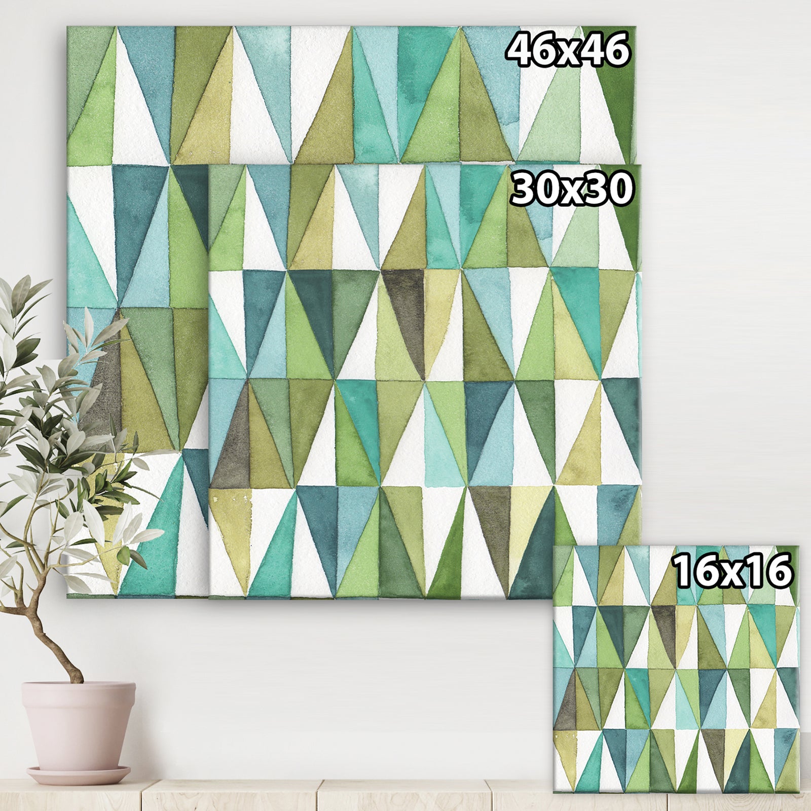 geometric Green Triangle III - Mid-Century Modern Transitional Canvas Art