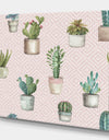 Potted Cactus on Pink Geometrical Pattern - Cottage Premium Canvas Wall Art