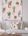 Potted Cactus on Pink Geometrical Pattern - Cottage Premium Canvas Wall Art