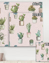 Potted Cactus on Pink Geometrical Pattern - Cottage Premium Canvas Wall Art