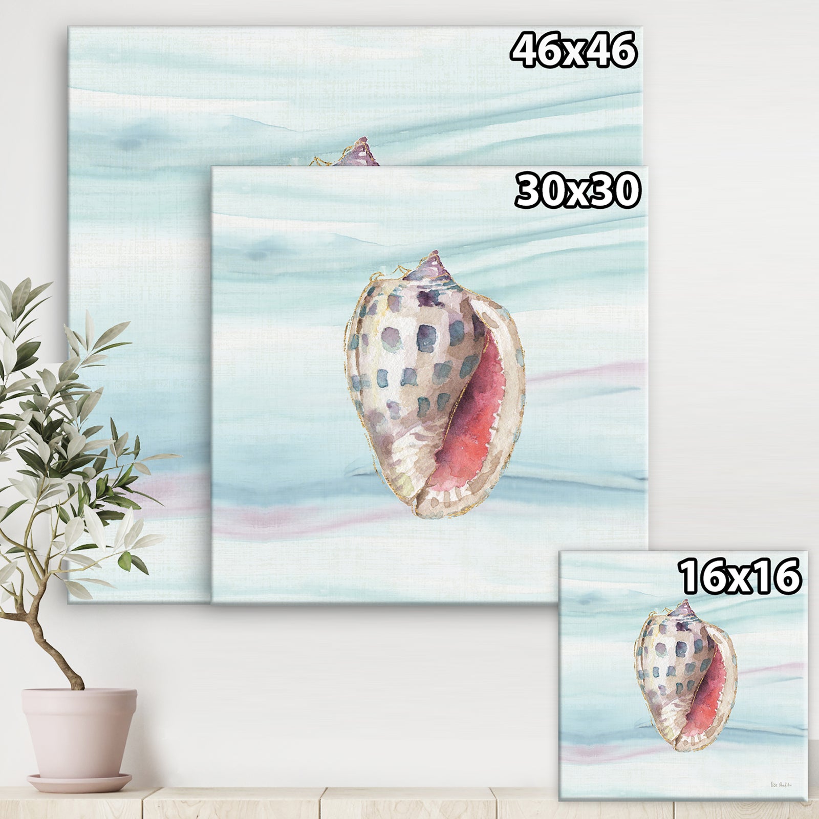 Gilded Sea Horn Shell on Blue - Nautical & Coastal Canvas Artwork