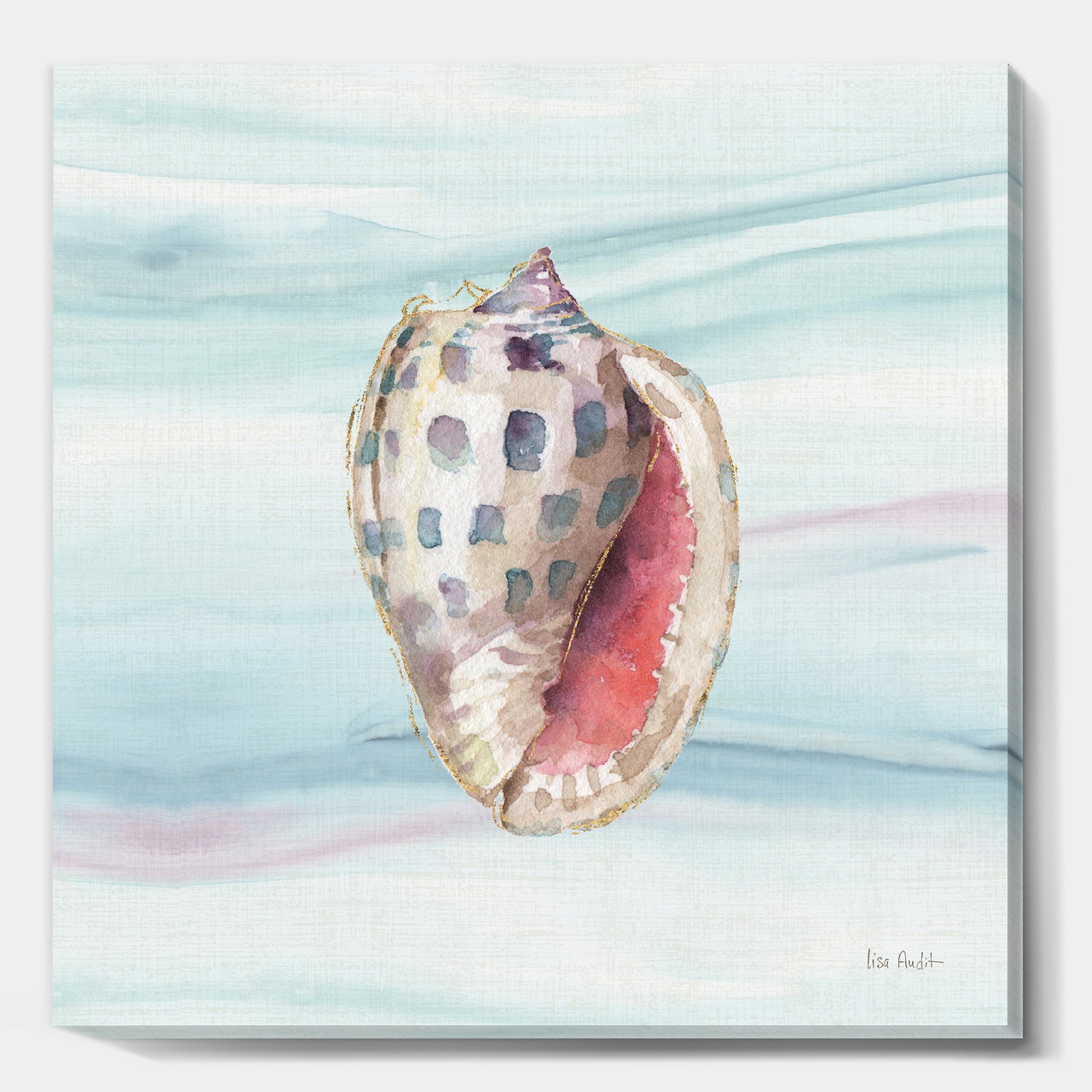 Gilded Sea Horn Shell on Blue - Nautical & Coastal Canvas Artwork