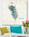 Damask Painted Gilded Feather on Blue - Nautical & Coastal Canvas Art