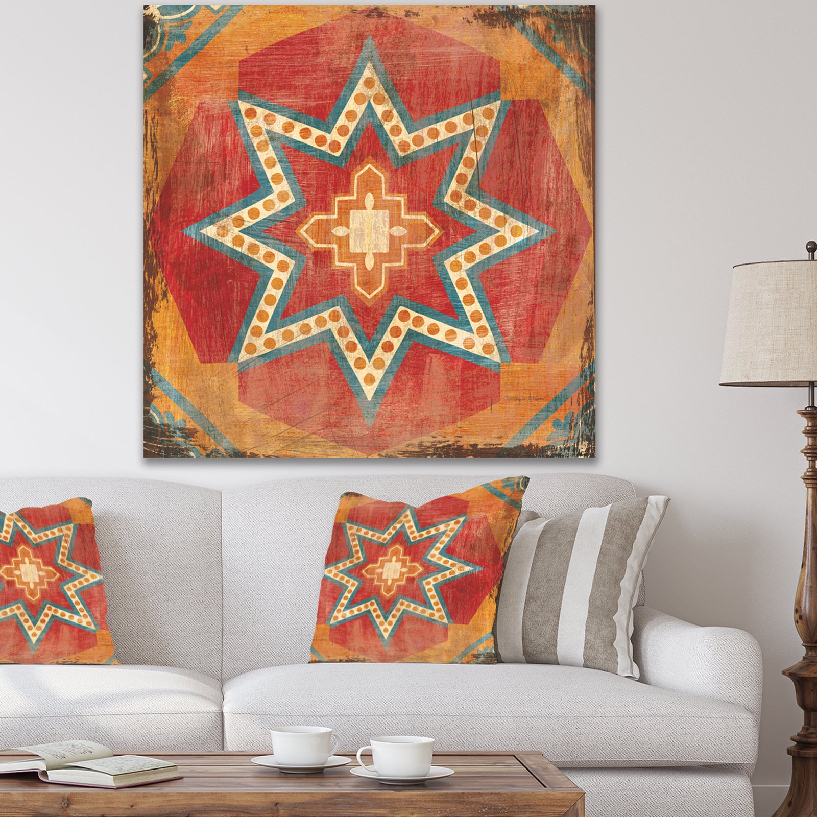 Moroccan Orange Tiles Collage I - Bohemian Chic Premium Canvas Wall Art