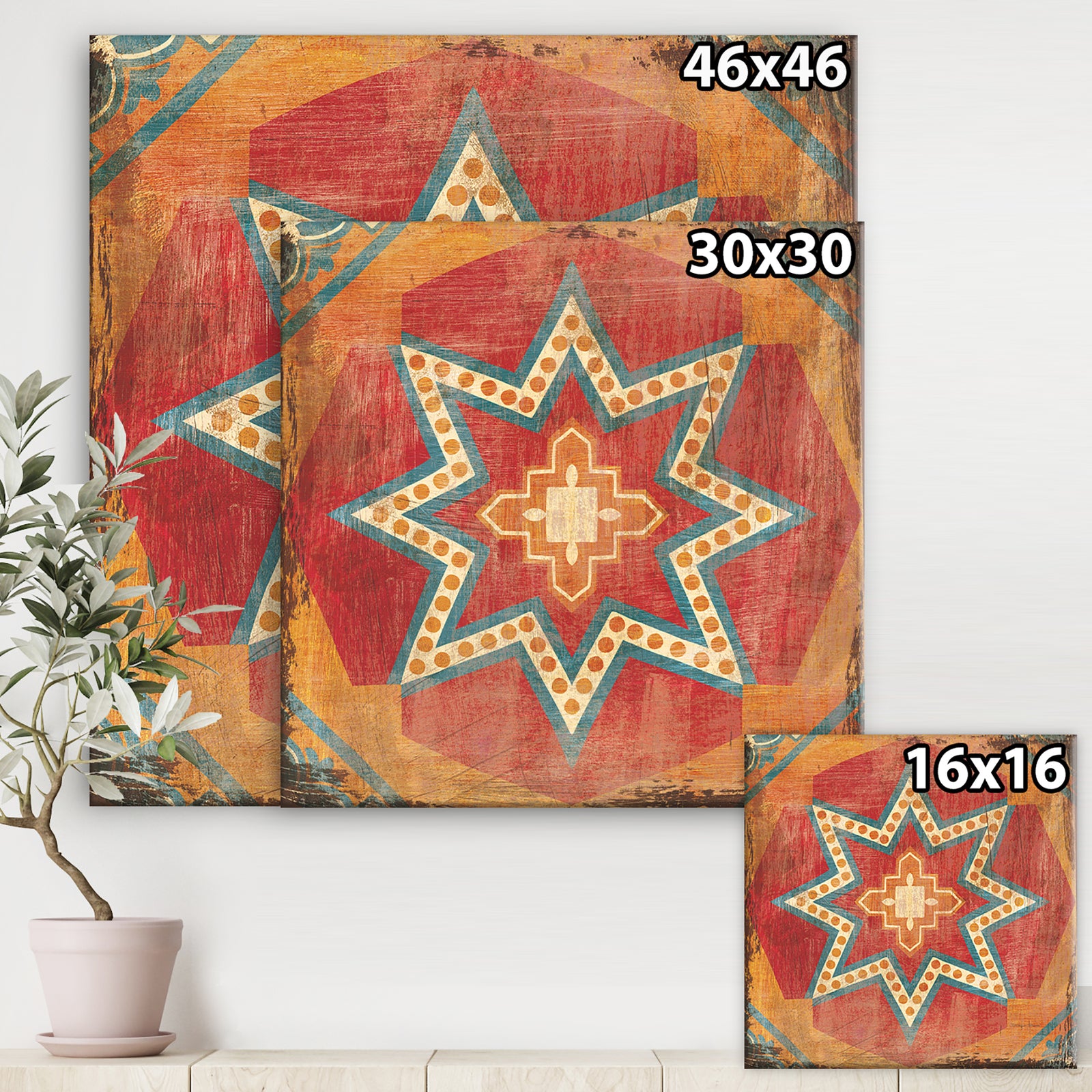 Moroccan Orange Tiles Collage I - Bohemian Chic Premium Canvas Wall Art