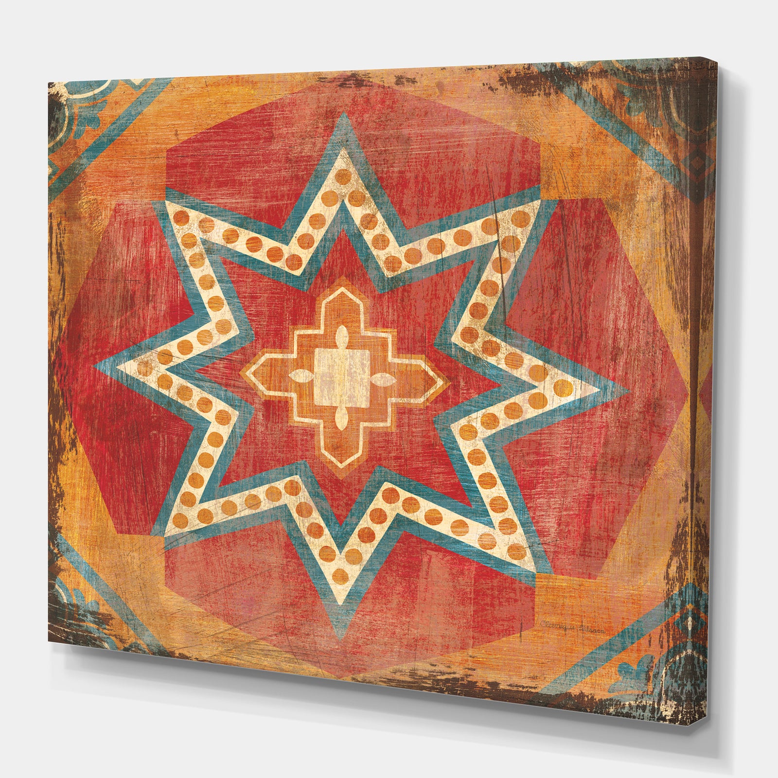Moroccan Orange Tiles Collage I - Bohemian Chic Premium Canvas Wall Art