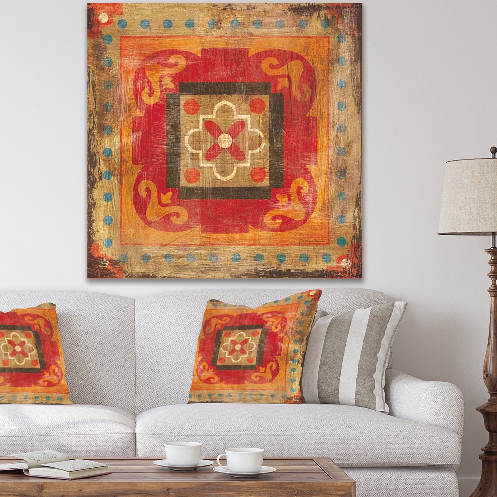 Moroccan Orange Tiles Collage II - Bohemian Chic Gallery-wrapped Canvas