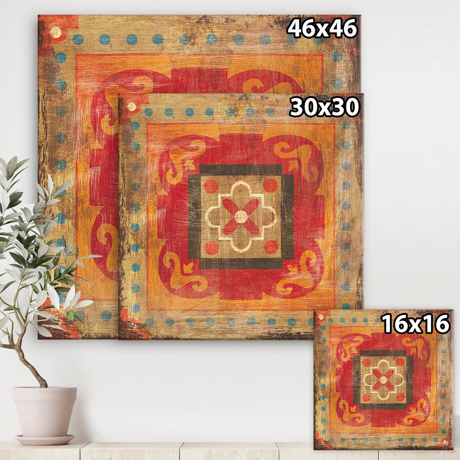 Moroccan Orange Tiles Collage II - Bohemian Chic Gallery-wrapped Canvas