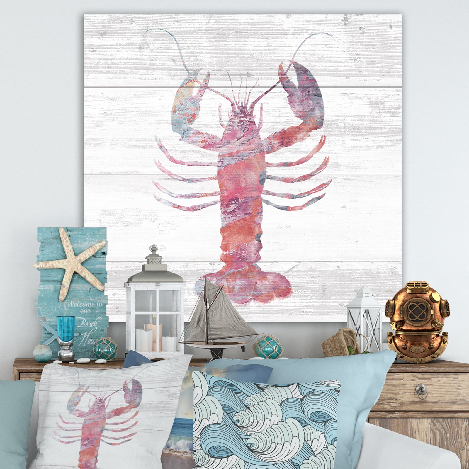 Pink lobster Ocean Life - Nautical & Coastal Gallery-wrapped Canvas