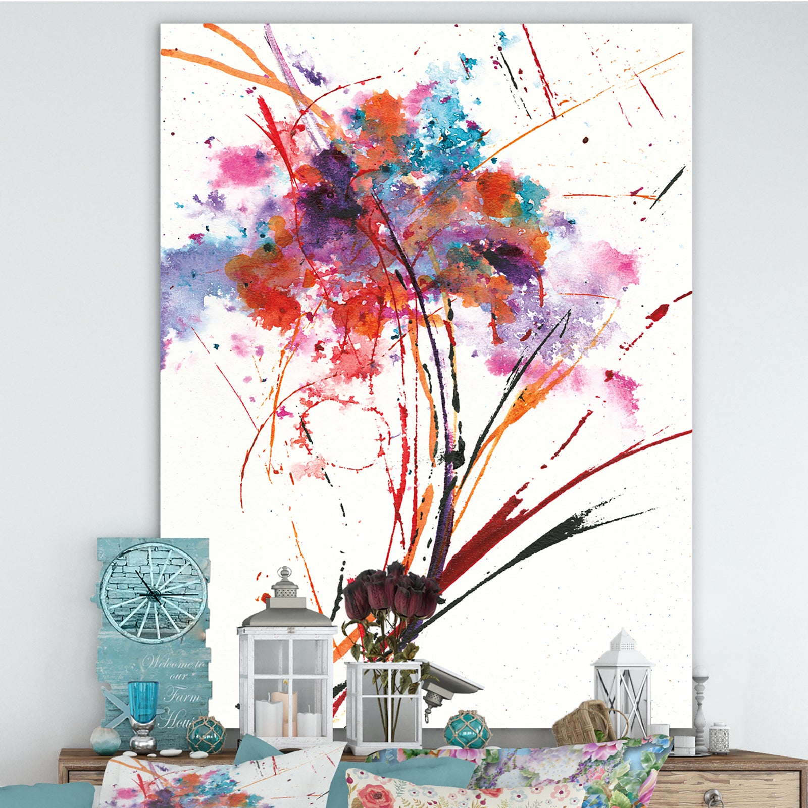 Abstract Red Flowers - Traditional Premium Canvas Wall Art