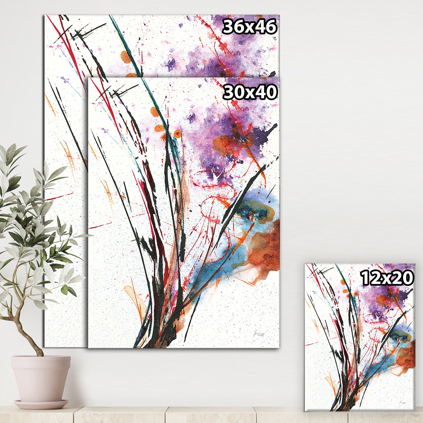 Abstract Purple and Blue Flowers - Traditional Gallery-wrapped Canvas